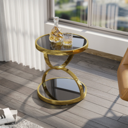 500mm Round Tempered Glass Gold Side Table - thumbnail 2