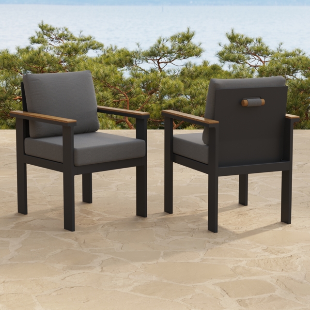 Axis 2 PCS Teak & Aluminum Outdoor Dining Chair Modern Yard & Patio Furniture in Gray Cushion & Pillow Included - image 1