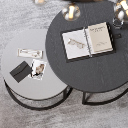 Fero 2 Pieces Modern Wood Gray & Black Round Nesting Coffee Table for Living Room - thumbnail 4