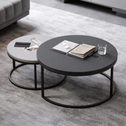 Fero 2 Pieces Modern Wood Gray & Black Round Nesting Coffee Table for Living Room - thumbnail 7