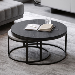 Fero 2 Pieces Modern Wood Gray & Black Round Nesting Coffee Table for Living Room - thumbnail 3