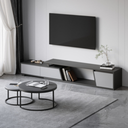 Fero 2 Pieces Modern Wood Gray & Black Round Nesting Coffee Table for Living Room - thumbnail 6