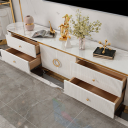 Plalue Modern White Long 86 Inch TV Stand with 4 Drawers for TV Up to 2540mm - thumbnail 4