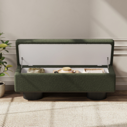 Teddy Fabric Fluffy Faux Fur Flip Top Wood Storage Entryway Bench - thumbnail 6