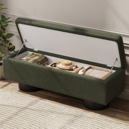 Teddy Fabric Fluffy Faux Fur Flip Top Wood Storage Entryway Bench - thumbnail 3