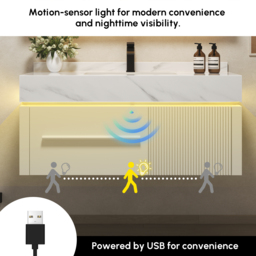 100 cm Wall-Mounted Bathroom Vanity with Sintered Stone Top, LED Sensor Light - thumbnail 7