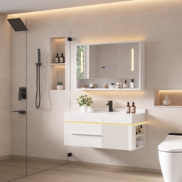 100 cm Wall-Mounted Bathroom Vanity with Sintered Stone Top, LED Sensor Light - thumbnail 6