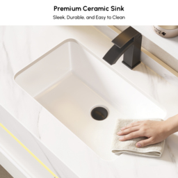 100 cm Wall-Mounted Bathroom Vanity with Sintered Stone Top, LED Sensor Light - thumbnail 9