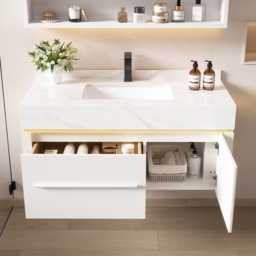 100 cm Wall-Mounted Bathroom Vanity with Sintered Stone Top, LED Sensor Light - thumbnail 5