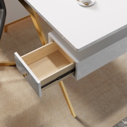 Hungled 1800mm Modern White Computer Desk Luxury Gold Office Desk with Storage & Cabinet - thumbnail 7