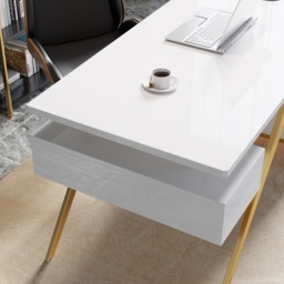Hungled 1800mm Modern White Computer Desk Luxury Gold Office Desk with Storage & Cabinet - thumbnail 6