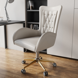 Oakic Modern Leather Office Chair White Ergonomic Desk Chair with Swivel Base & Height Adjustable - thumbnail 2