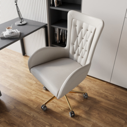 Oakic Modern Leather Office Chair White Ergonomic Desk Chair with Swivel Base & Height Adjustable - thumbnail 3