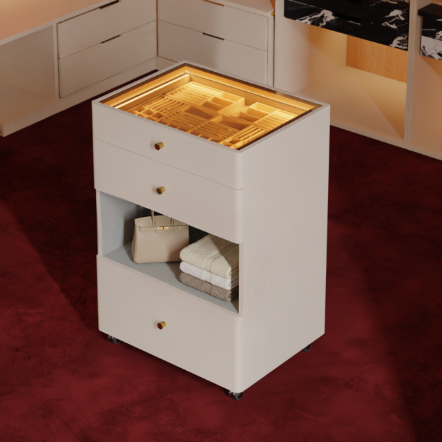 Glass Walk-In Closet Island Jewellery Dresser with Top & Light - image 1