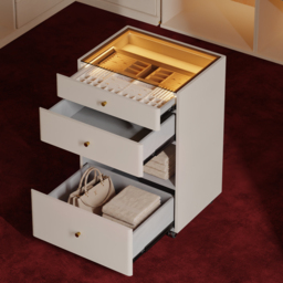 Glass Walk-In Closet Island Jewellery Dresser with Top & Light - thumbnail 2