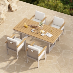 Tevara 5-Piece Rectangular Wood & Aluminium Outdoor Patio Dining Set for 4 People