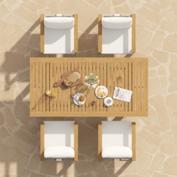 Tevara 5-Piece Rectangular Wood & Aluminium Outdoor Patio Dining Set for 4 People - thumbnail 3
