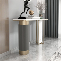 Modern White Gold Entryway Console Table Sintered Stone Top - thumbnail 3