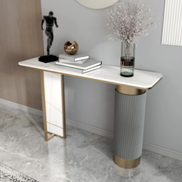 Modern White Gold Entryway Console Table Sintered Stone Top - thumbnail 2