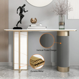 Modern White Gold Entryway Console Table Sintered Stone Top - thumbnail 6