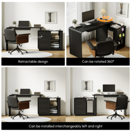 Black L-Shaped Corner Desk with Storage & Black Faux Leather Office Chair - thumbnail 6
