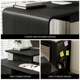 Black L-Shaped Corner Desk with Storage & Black Faux Leather Office Chair - thumbnail 7