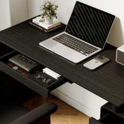 Black L-Shaped Corner Desk with Storage & Black Faux Leather Office Chair - thumbnail 8
