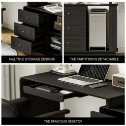 Black L-Shaped Corner Desk with Storage & Black Faux Leather Office Chair - thumbnail 5