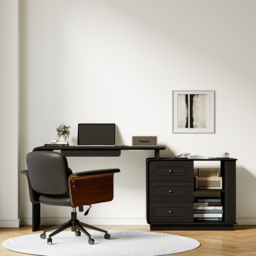 Black L-Shaped Corner Desk with Storage & Black Faux Leather Office Chair - thumbnail 2