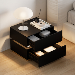 Smart LED Nightstand Wireless Charging Station Bedside Table with Light Modern in Black - thumbnail 3