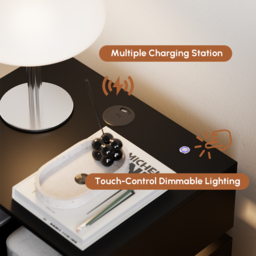 Smart LED Nightstand Wireless Charging Station Bedside Table with Light Modern in Black - thumbnail 8