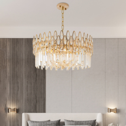 Ketose Modern Gold 9-Light Crystal Chandelier with Adjustable Chain - thumbnail 1