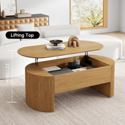Natural Oval Lift Top Mid-Century Modern Coffee Table - thumbnail 7