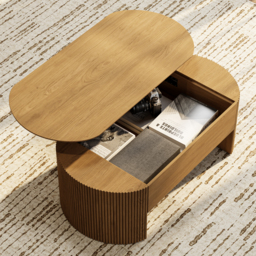 Natural Oval Lift Top Mid-Century Modern Coffee Table - thumbnail 3