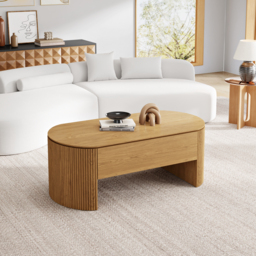 Natural Oval Lift Top Mid-Century Modern Coffee Table - thumbnail 4
