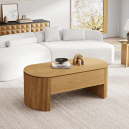 Natural Oval Lift Top Mid-Century Modern Coffee Table - thumbnail 5