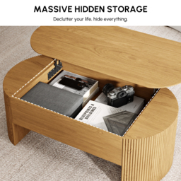 Natural Oval Lift Top Mid-Century Modern Coffee Table - thumbnail 9