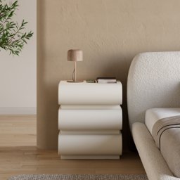 Modern White Leather Smart Bedside Table with Wireless Charger 3 Drawers Bedside Table with USB & Type-C Ports - thumbnail 3