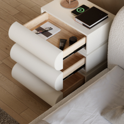 Modern White Leather Smart Bedside Table with Wireless Charger 3 Drawers Bedside Table with USB & Type-C Ports - thumbnail 4