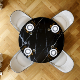 100 cm Sintered Stone Round Dining Table with Saddle Leather Base Seats 2-4 People - thumbnail 5