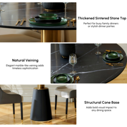 100 cm Sintered Stone Round Dining Table with Saddle Leather Base Seats 2-4 People - thumbnail 9
