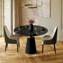 100 cm Sintered Stone Round Dining Table with Saddle Leather Base Seats 2-4 People - thumbnail 4