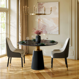 100 cm Sintered Stone Round Dining Table with Saddle Leather Base Seats 2-4 People - thumbnail 2