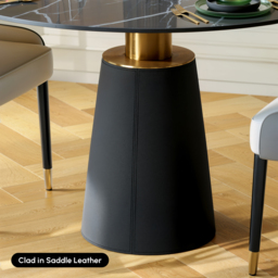 100 cm Sintered Stone Round Dining Table with Saddle Leather Base Seats 2-4 People - thumbnail 6