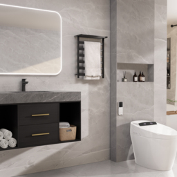 Modern Standard Toilet One-Piece Elongated Smart Toilet & Bidet with Seat Wall Outlet 1000mm Floating Bathroom Vanity Set - thumbnail 2