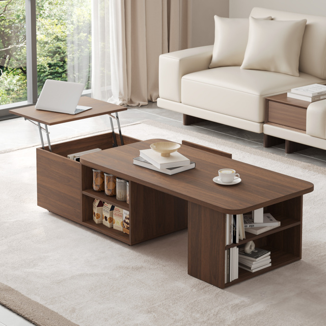 Extendable Lift Top Coffee Table Walnut Living Room Furniture with Storage - image 1