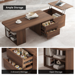 Extendable Lift Top Coffee Table Walnut Living Room Furniture with Storage - thumbnail 8