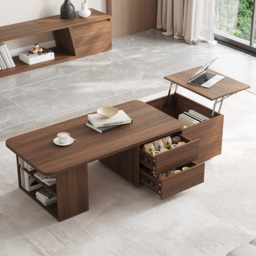 Extendable Lift Top Coffee Table Walnut Living Room Furniture with Storage - thumbnail 2