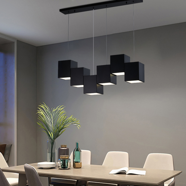 Modern Linear Black Kitchen Island Light 6-Light Square Pendant Light - image 1