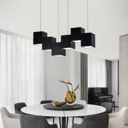 Modern Linear Black Kitchen Island Light 6-Light Square Pendant Light - thumbnail 3